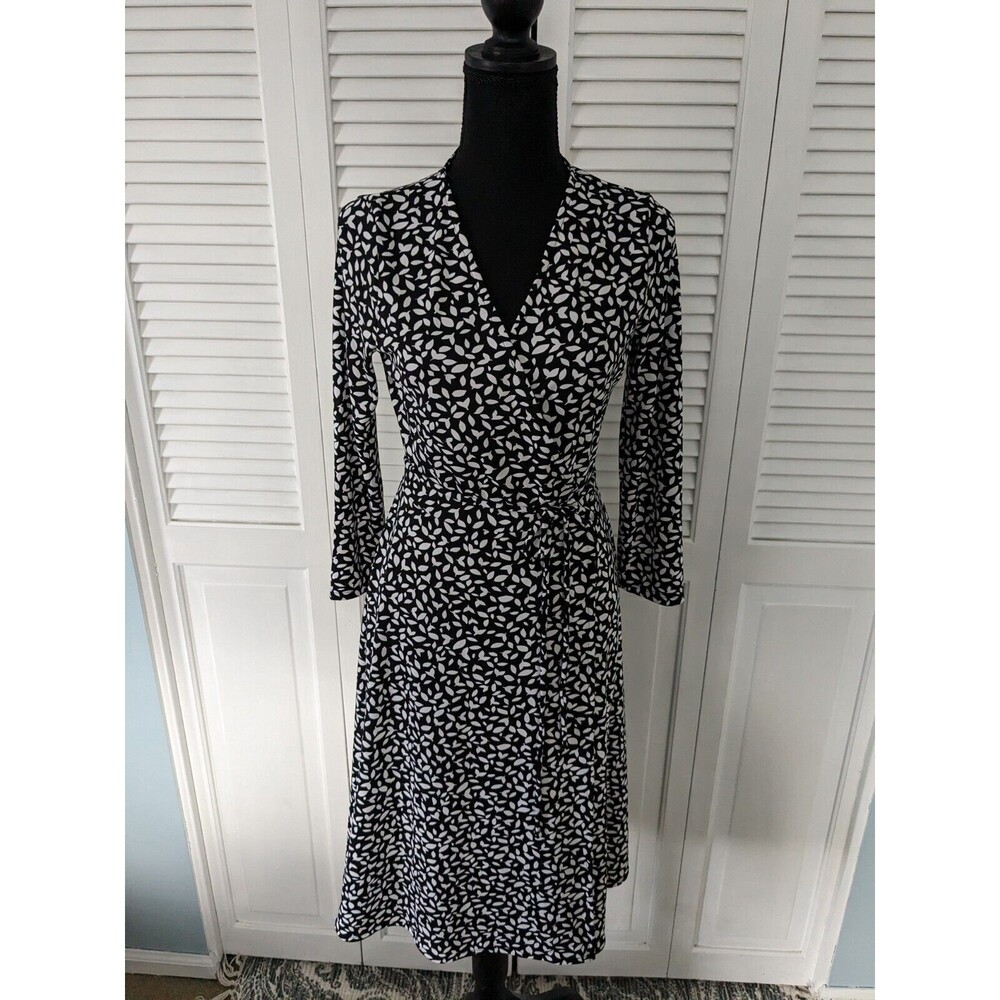 Banana Republic Dress Women's sz S Wrap Black White Floral Stretch Career Travel